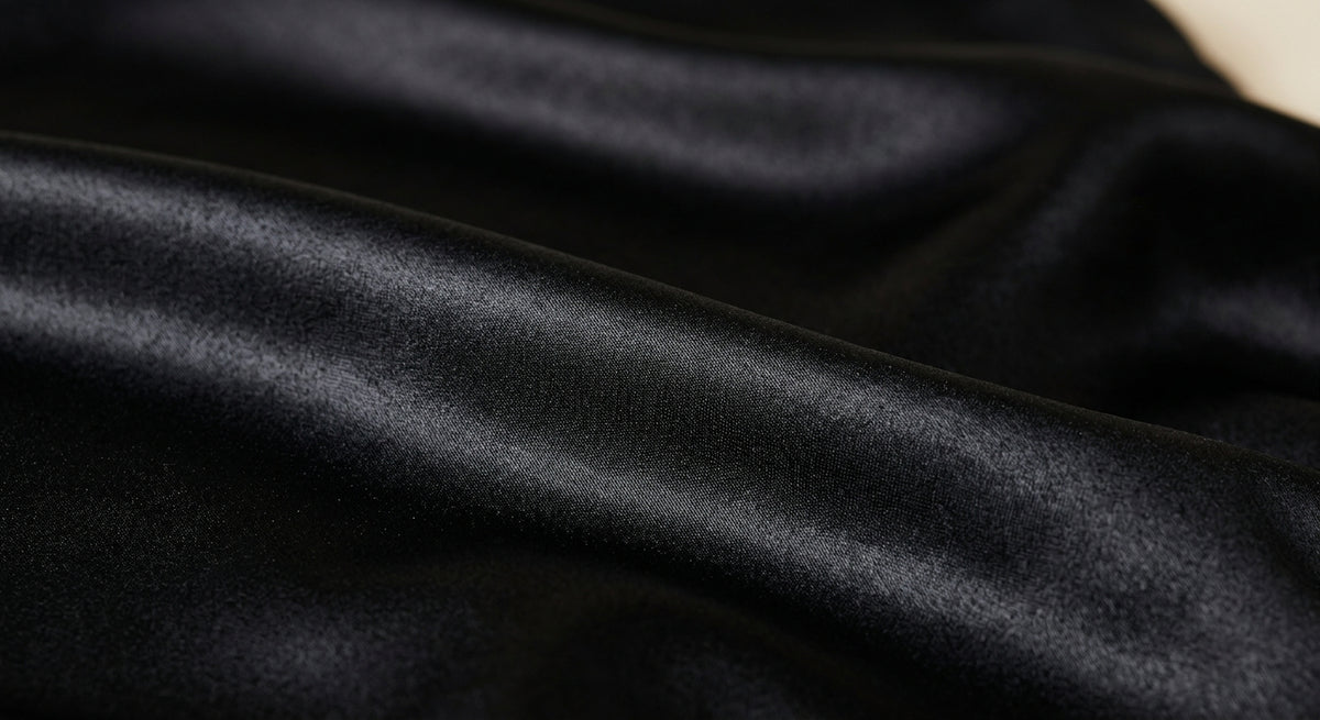 Gros plan sur le satin noir de la taie d'oreiller Paris Curls